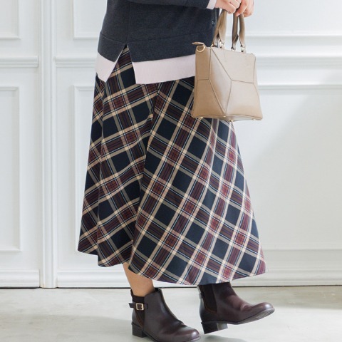 レディース　フレアチェックスカート(Hina)