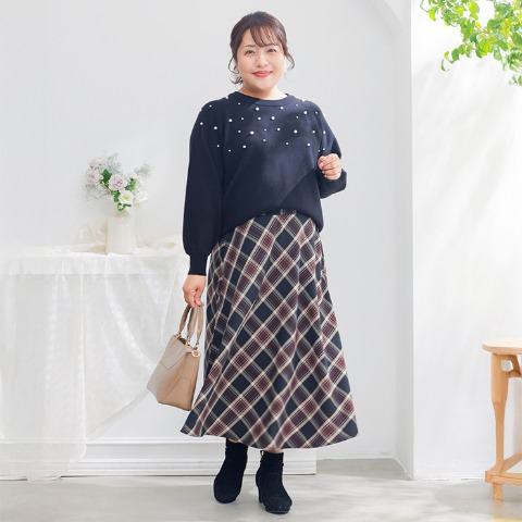 レディース　フレアチェックスカート(Hina)