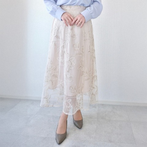 レディース　刺しゅうチュールスカート（Yuiko）