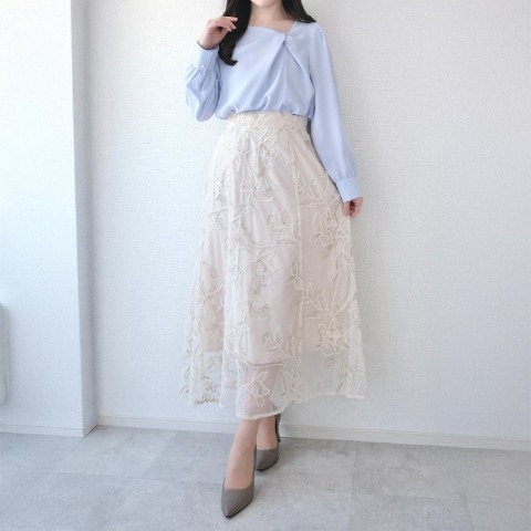 レディース　刺しゅうチュールスカート（Yuiko）