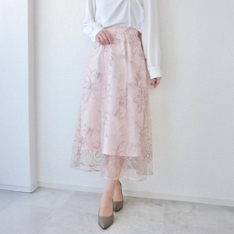 レディース　刺しゅうチュールスカート（Yuiko）