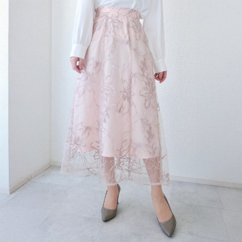レディース　刺しゅうチュールスカート（Yuiko）