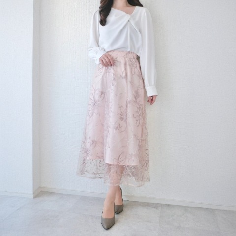 レディース　刺しゅうチュールスカート（Yuiko）