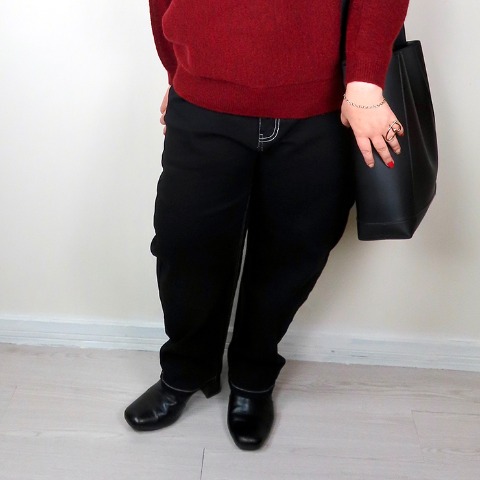 レディース　裏起毛テーパードデニムパンツ（すもも）