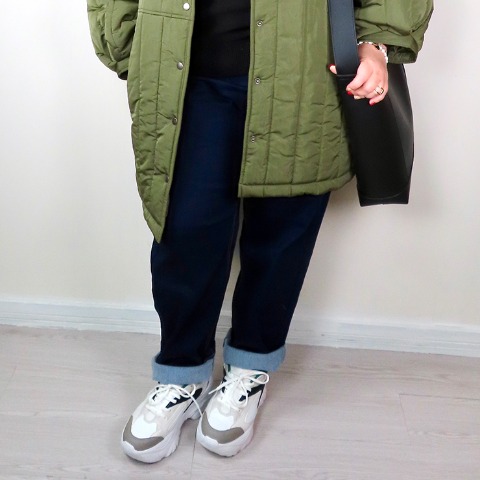 レディース　裏起毛テーパードデニムパンツ（すもも）