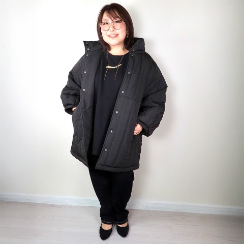 レディース　裏起毛テーパードデニムパンツ（すもも）