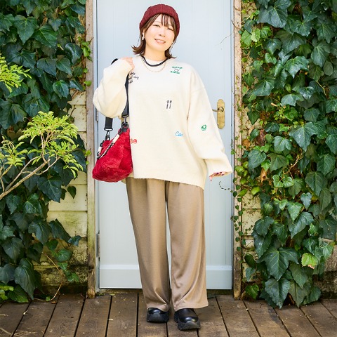 レディース　起毛ワイドパンツ（おかだゆり）