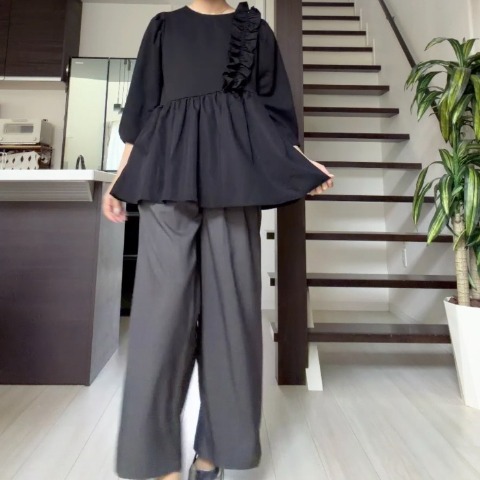 レディース　ラップ風タックワイドパンツ（miyo）