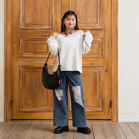 【低身長さん向け】レディース　レースダメージデニムパンツ（Taiyou）