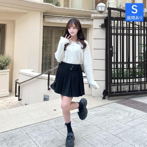 レディース　ダブルベルトデザインプリーツミニスカート（さやぽん）