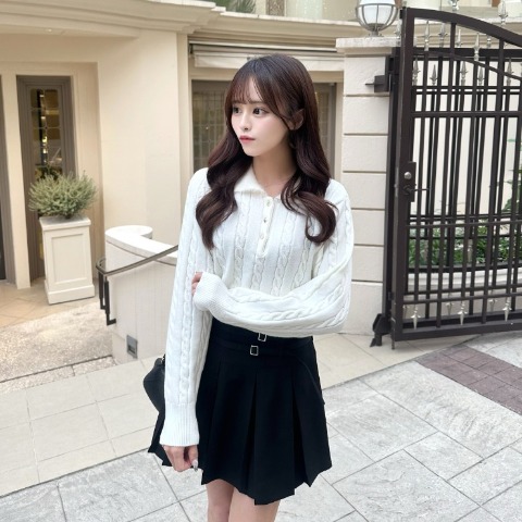 レディース　ダブルベルトデザインプリーツミニスカート（さやぽん）