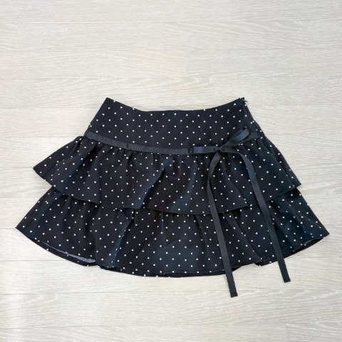 レディース　ドット柄ティアードミニスカート（さやぽん）