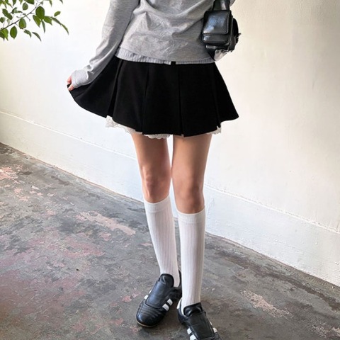 レディース　裾レースプリーツスカート（ハニカム）