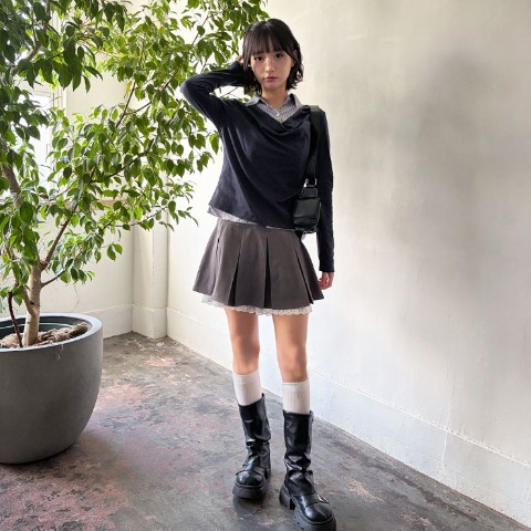 レディース　裾レースプリーツスカート（ハニカム）