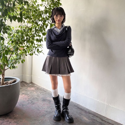 レディース　裾レースプリーツスカート（ハニカム）