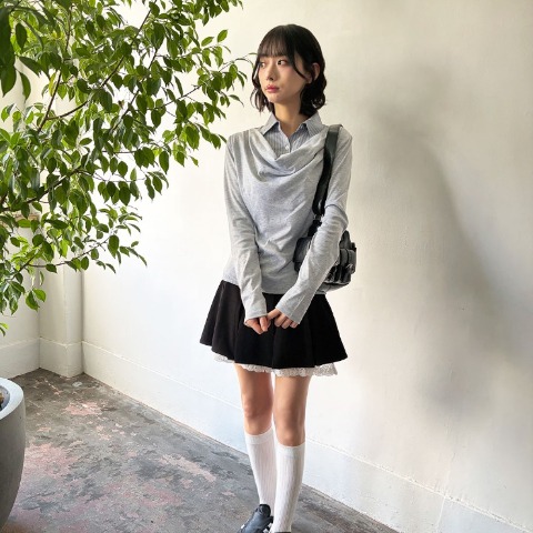 レディース　裾レースプリーツスカート（ハニカム）