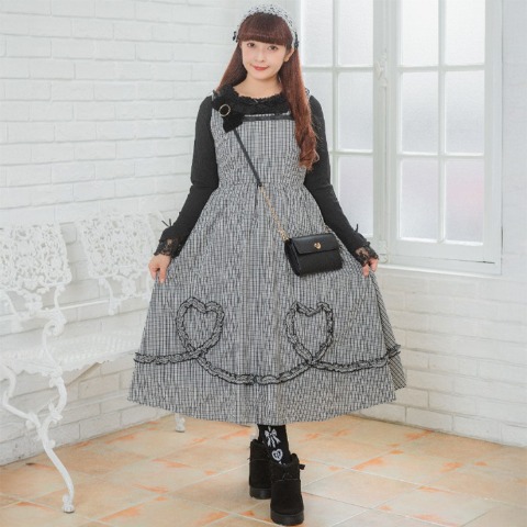 レディース　ギンガムチェックハートフリルジャンパースカート（青木美沙子）