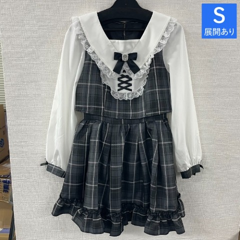 レディース　レースアップフリル衿チェック柄ワンピース（サノカナメ）