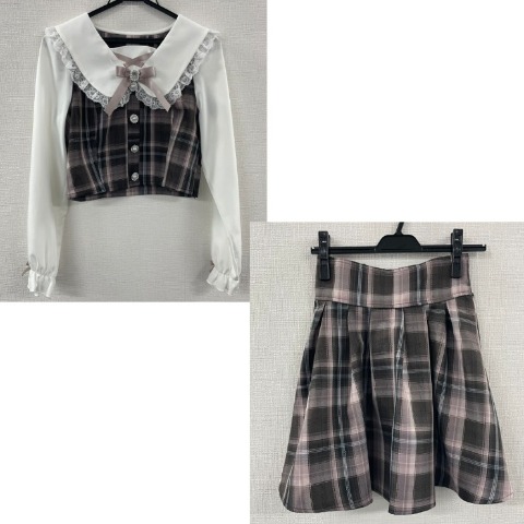 レディース　フリル衿ブラウス+フレアスカートセット（サノカナメ）