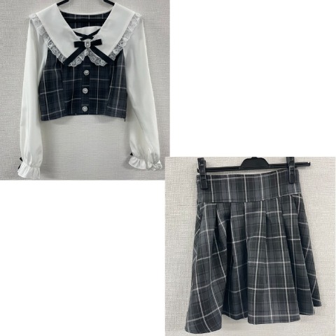 レディース　フリル衿ブラウス+フレアスカートセット（サノカナメ）