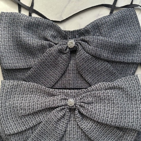 レディース　ツイード柄リボンワンピース（nako）