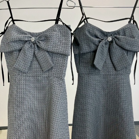 レディース　ツイード柄リボンワンピース（nako）