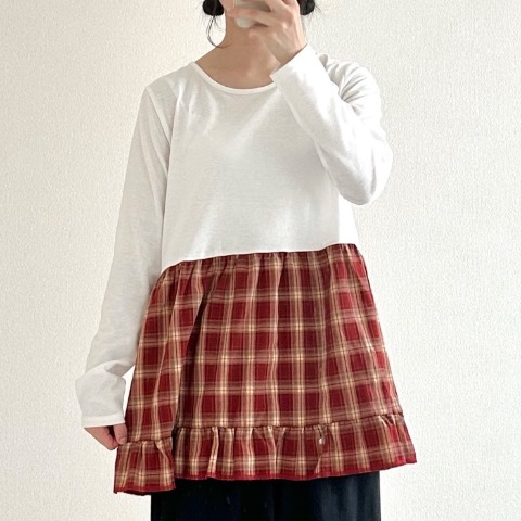レディース　チェック切り替えプルオーバー（おさる）