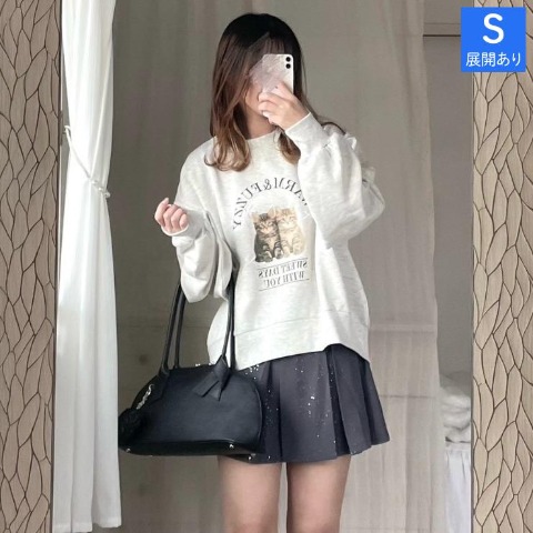 レディース　ネコプリントリボン刺繍プルオーバー（ERIKA）