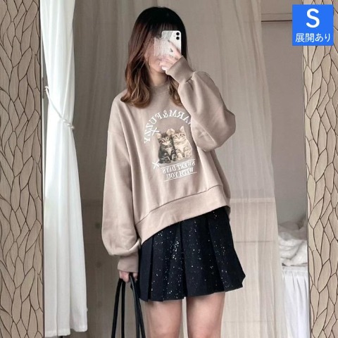 レディース　ネコプリントリボン刺繍プルオーバー（ERIKA）