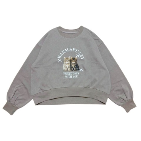 レディース　ネコプリントリボン刺繍プルオーバー（ERIKA）