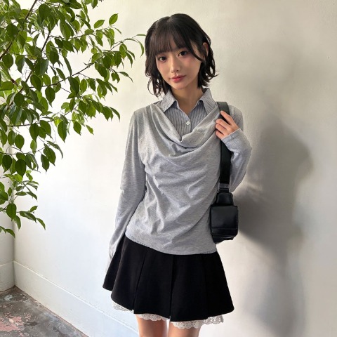 レディース　シャツ襟ドッキングプルオーバー（ハニカム）