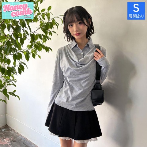 レディース　シャツ襟ドッキングプルオーバー（ハニカム）