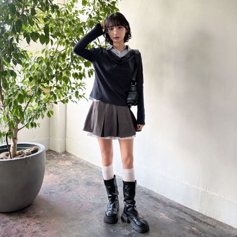 レディース　シャツ襟ドッキングプルオーバー（ハニカム）