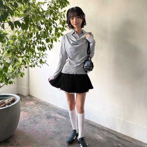 レディース　シャツ襟ドッキングプルオーバー（ハニカム）