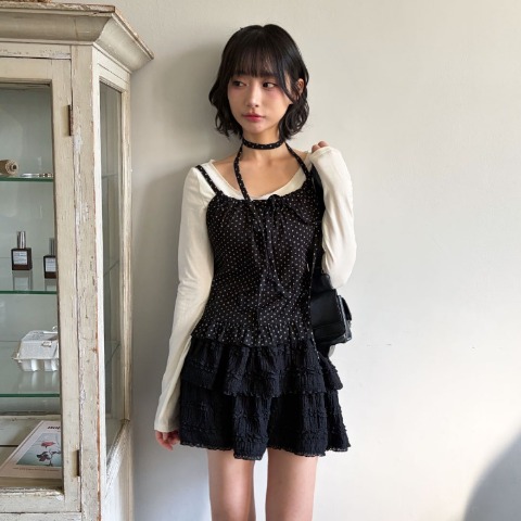 レディース　ドットキャミソール＋チョーカー（ハニカム）