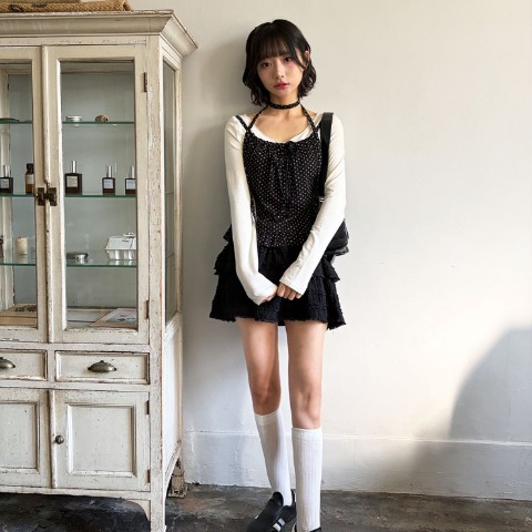 レディース　ドットキャミソール＋チョーカー（ハニカム）