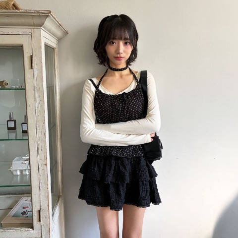 レディース　ドットキャミソール＋チョーカー（ハニカム）