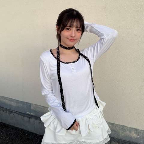 レディース　ドット柄タイ付きプルオーバー（桃華姉妹）