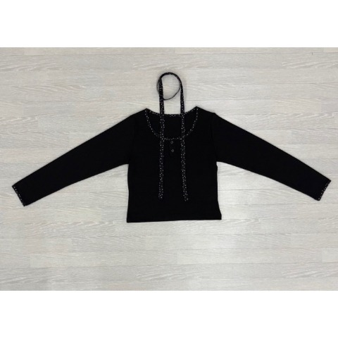 レディース　ドット柄タイ付きプルオーバー（桃華姉妹）