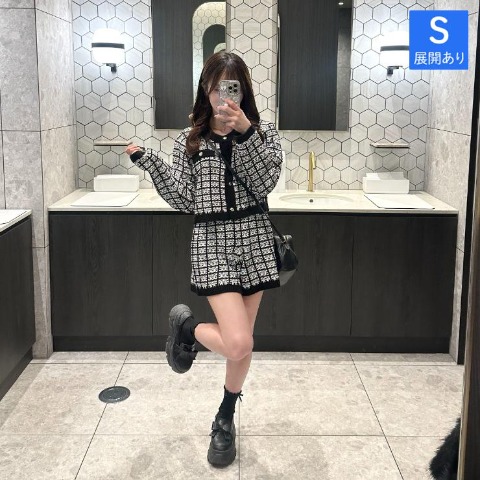 レディース　ツイード柄ラメニットショートパンツ（さやぽん）