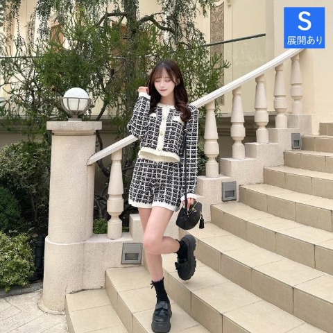 レディース　ツイード柄ラメニットショートパンツ（さやぽん）