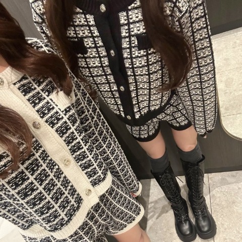 レディース　ツイード柄ラメニットショートパンツ（さやぽん）