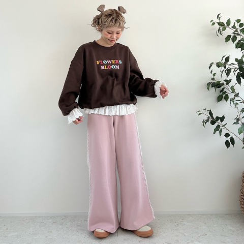 レディース　レース使いスウェットパンツ（ayano）