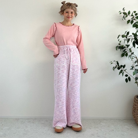 レディース　メランジ柄ワイドパンツ（ayano）