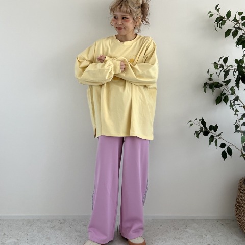 【高身長さん向け】レディース　花柄ラインカラーパンツ（ayano）