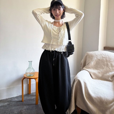 レディース　ラメダンボールボリュームスウェットパンツ（ハニカム）