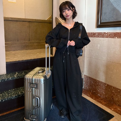 レディース　ラメダンボールボリュームスウェットパンツ（ハニカム）