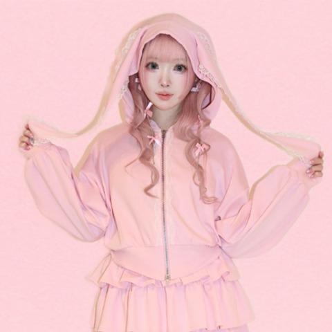 レディース　うさ耳ジップパーカ（桃饅頭ちゃん）