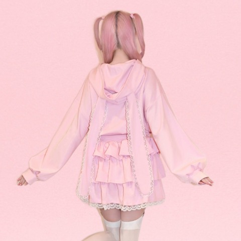 レディース　うさ耳ジップパーカ（桃饅頭ちゃん）