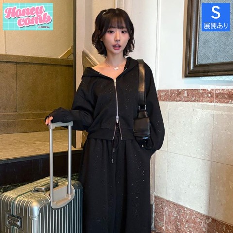 レディース　ラメダンボールジップパーカ（ハニカム）